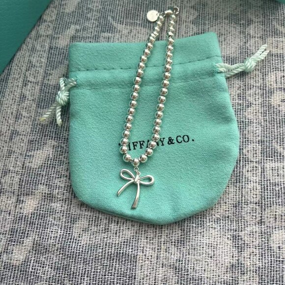 Tiffany & Co. Jewelry - Tiffany & Co.Sterling Silver Beaded Bow Charm Bracelet